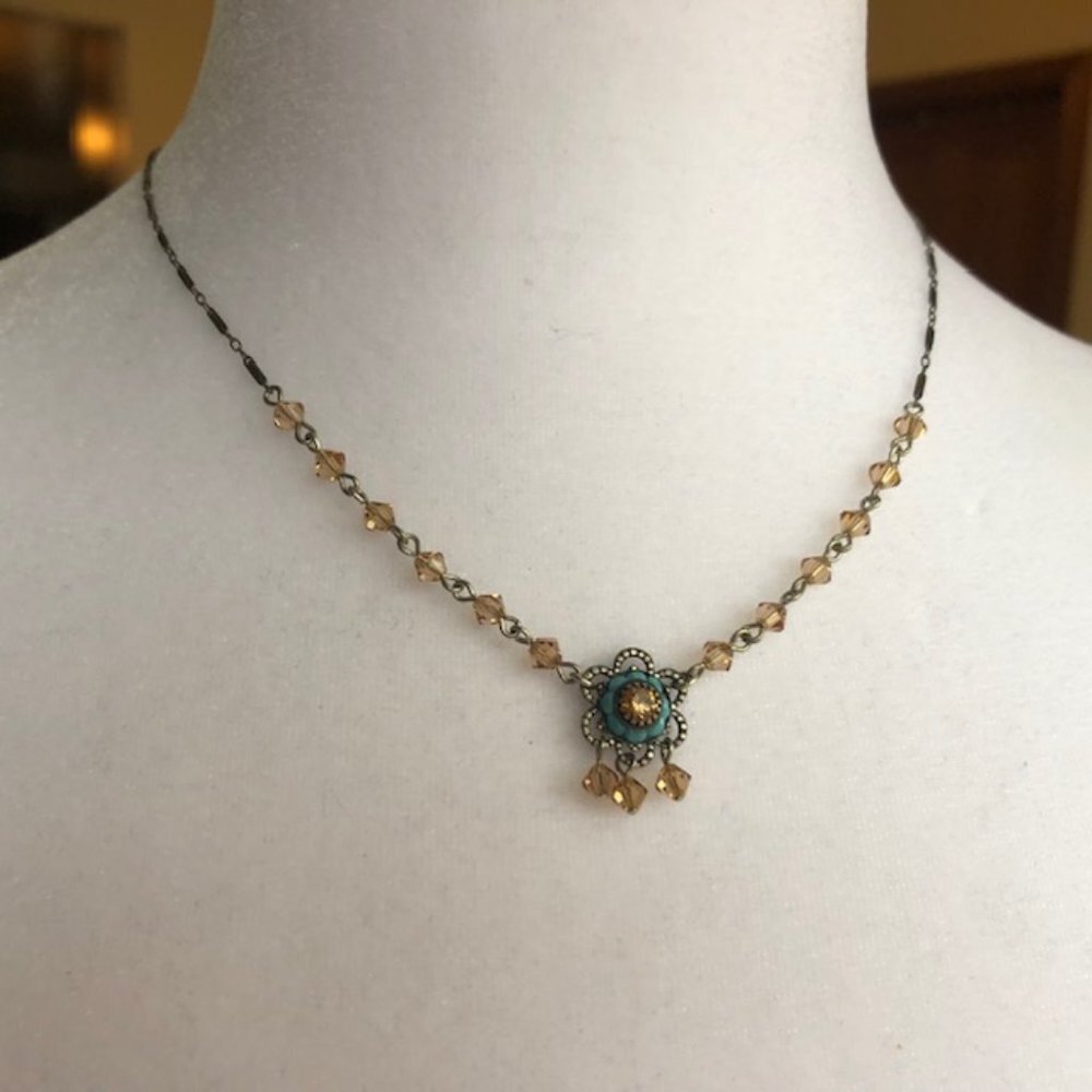 LIZ PALACIOS of San Francisco Amber Crystal Blue Vintage Necklace